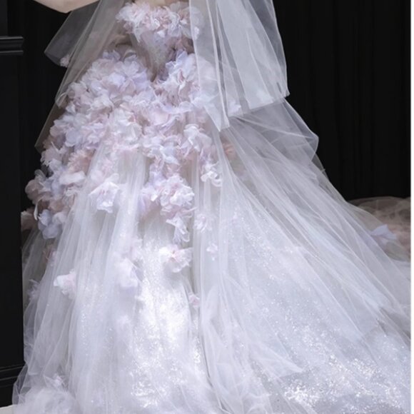 Fairy Tale Garden Wedding Gown Lilac/Blush Multi-Layer Tulle Flower Dress - Picture 4 of 6